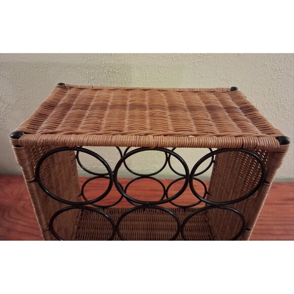 Vintage Natural Wicker Wine Rack Metal 9 Bottle Floor Counter Top Boho Rattan - Picture 4 of 8
